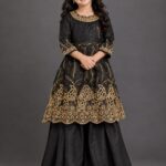 Black & Gold Embroidered Anarkali Suit
