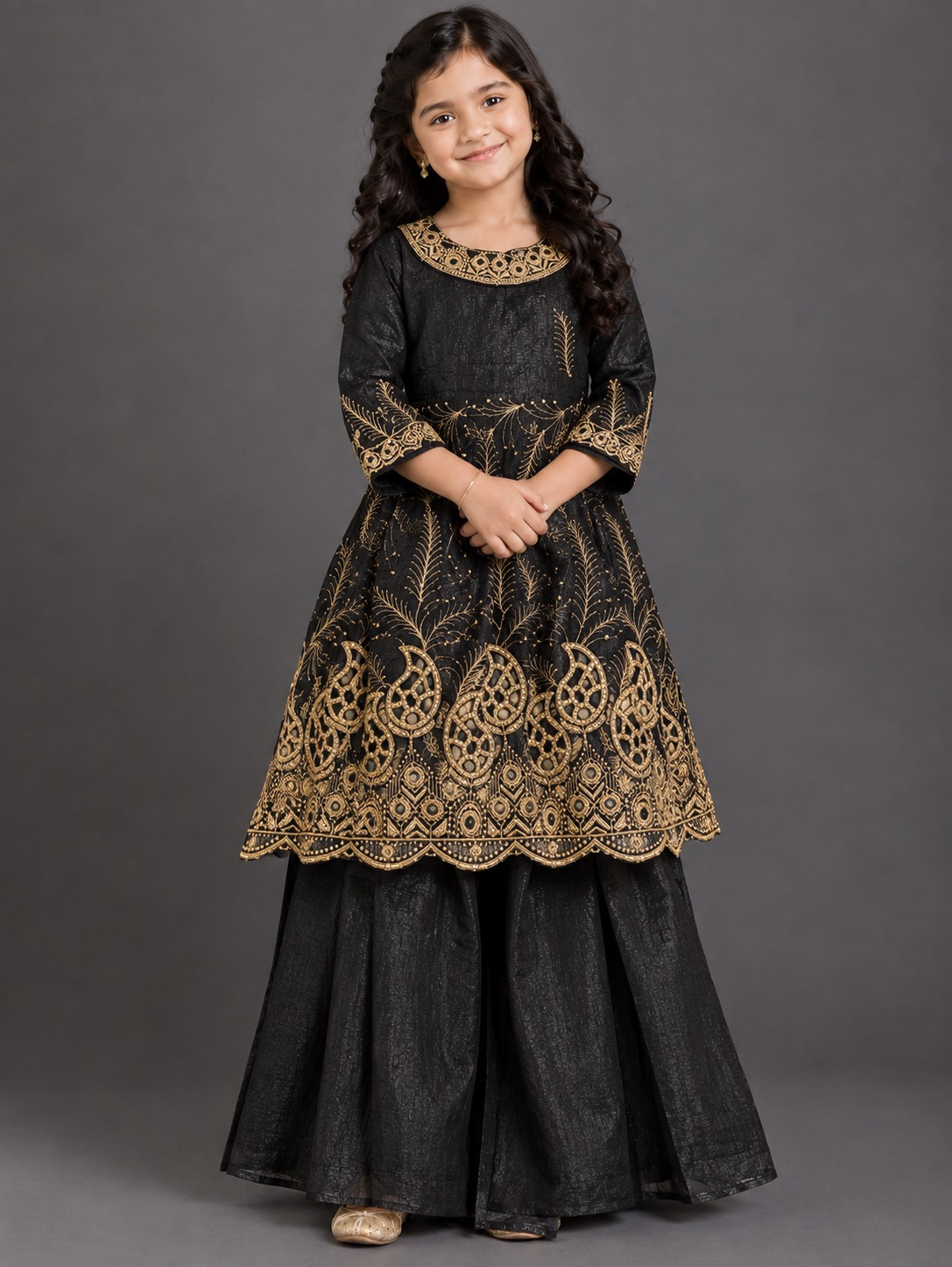 WhatsApp Image 2026-09-18 at 10.51.44 AM (3) Black & Gold Embroidered Anarkali Suit - Image 1